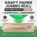 Brown Kraft Paper Jumbo Roll 24" x 14400" (1200 ft) with Dispenser – USA-Made Natural Kraft Paper 30lb Thickness for Packing, Wrapping, Void Filling, Kids' Arts, DIY & School Projects by IDL Packaging