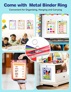 SUNEE 30 Packs Oversized Reusable Dry Erase Pocket Sleeves with 2 Rings, 10 Assorted Colors 10x14 Ticket Holders, Clear Plastic Sheet Protectors, Teacher School Classroom Supplies