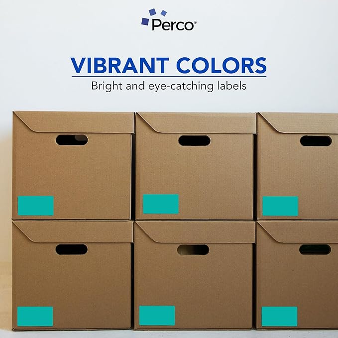 Perco Teal Labels 3x5 Inch 500 Stickers/Roll with Easy Peel Perforation and Strong Adhesion for Inventory Management, Color Coding, Moving Boxes, Retail, Organizing & Crafts – Made in USA