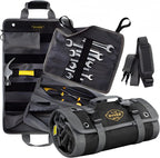 The Ryker Bag Black Pro Tool Roll – Heavy-Duty Canvas Roll-Up Tool Organizer w/detachable pouches for Bolts, Sockets & Small Power Tools for Electricians, Plumbers, HVAC Techs & DIY Professionals