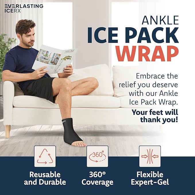 Ankle Ice Pack Wrap for Swelling, Reusable Foot Ice Pack Wrap - Cold Compression Therapy for Pain Relief, Plantar Fasciitis, Sprained Ankles, Achilles Tendonitis Relief