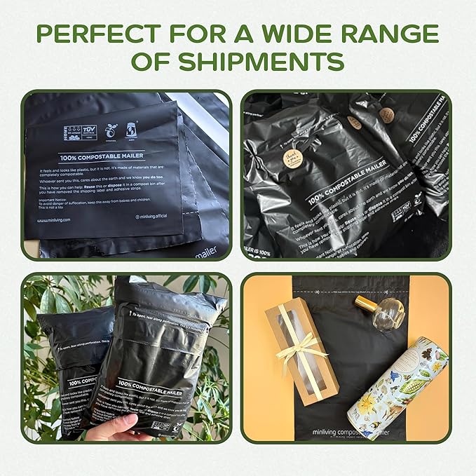Mailing Pouches 10x13 inch - Plant-Based Materials, Double Seal Closure, Tear Resistant, Extra Thick Design - 50 Reusable Shipping Bags