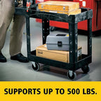 Rubbermaid Commercial Products 2-Shelf Utility/Service Cart, Small, Lipped Shelves, Ergonomic Handle, 500 lbs. Capacity, for Warehouse/Garage/Cleaning/Manufacturing