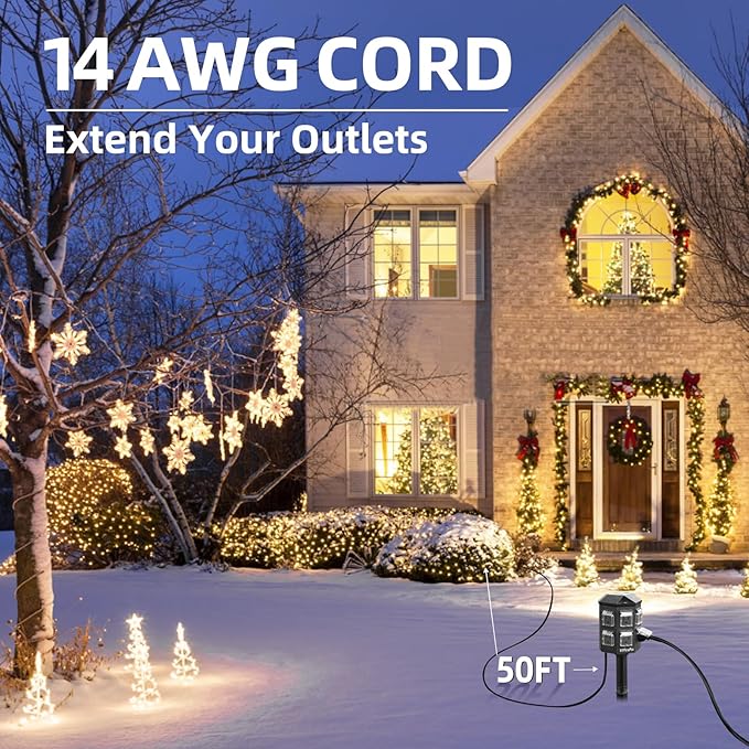 TiFFCOFiO Outdoor Power Strip with 50 FT Extension Cord, 100FT Remote Control, Dusk to Dawn Light Timer Waterproof, 6 Grounded Outlets for Yard, Pool and Garden, ETL Listed (50 FT)