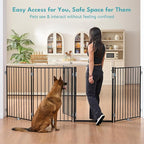 No Pawblems Free Standing Dog Gate with Door, 36'' Tall Foldable Dog Fence for Indoor & Outdoor, Up to 156 Inch Extra Wide Puppy Gate for Stairs, Hallways, Doorways, Deck, Yard (Black, 6 Panels)