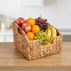 Wicker Pantry Basket Set of 2 – Handwoven Water Hyacinth Wicker Storage Baskets with Handles – Decorative Woven Baskets for Kitchen, Shelves & Organizing
