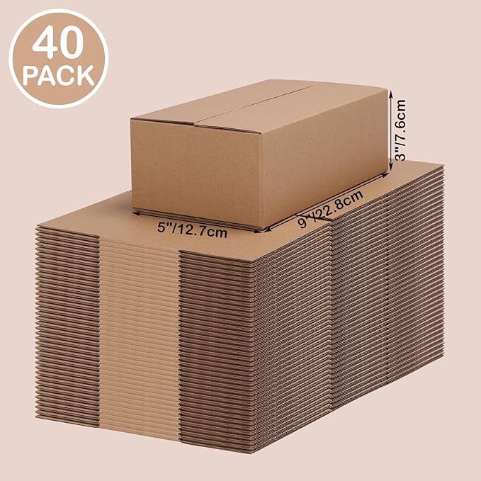 EdenseeLake 40 Pack 9x5x3 inches Shipping Boxes Small Cardboard Boxes for Packing, Moving, Mailing, Brown