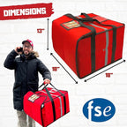 FSE Insulated Pizza Food Delivery Bag Carrier, 18 Inch x 18 Inch x 13 Inch, Breathable Design, Fits Five 16" Pizza Boxes, or Four 18" Pizza Boxes, for Hot or Cold Items, Red