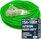100 ft Outdoor Extension Cord Waterproof - 14 Gauge Heavy Duty Extension Cord 100 ft - Lighted Outdoor Extension Cords with Multiple Outlets - Watts Wire - 100' Grounded - extensiones electricas
