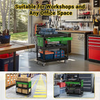 3 Tier Rolling Tool Cart on Wheels, 550 LBS Tool Cart with Drawers，Heavy Duty Utility Cart with Pegboard and Hooks，Mechanic Tool Storage Cart for Garage, Warehouse (Black-Green)