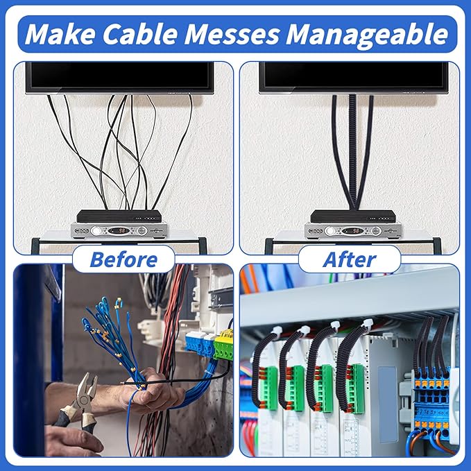 250FT Split Wire Loom Tubing, 3/8 Inch Wire Protector Tubing, Automotive Wire Flexible Conduit Cord Covers with 20 Cable Ties for Automotive Marine RV Agriculture Electrical Cable Protection