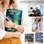 Clipboard with Storage,Office Supplies Nursing Clipboards Folder with Pen Holder Plastic Storage ClipBoard Foldable for Teacher Nurse,Green Dragonflies