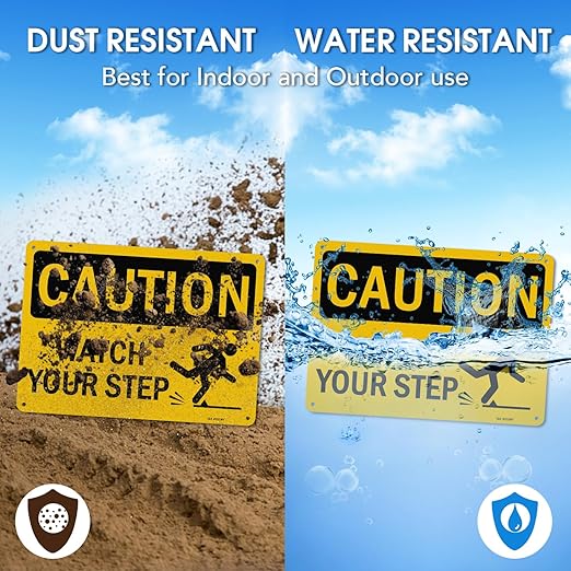 T&R Caution Watch Your Step Signs - 4 Pack - 10 x 7 Inches Rust Free .040 Aluminum -Reflective, UV Protected, Waterproof, Weatherproof and Fade Resistant - 4 Pre-drilled Holes