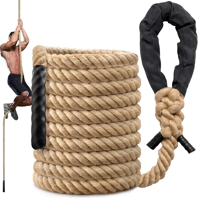 Climbing Rope Gym Workout - 10FT 15FT 20FT 25FT 30FT 35FT Heavy Duty Jute Thick Ropes for Adults Strength Training Outdoor Tree Swing Indoor Home Fitness Exercise - 1.5 Inch