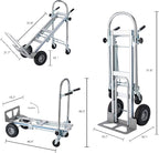 LEADALLWAY 3-in-1 Aluminum Convertible Hand Truck, Heavy Duty Folding Dolly Cart Pneumatic & Solid Wheels for Moving, Warehouse, Delivery, Home Use,770lbs Capacity
