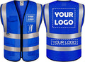 BeautyWill Mesh Safety Vest 1 pcs Customize Logo Class 2 High Visibility Reflective Vest with Pockets Construction Security Work Vest Blue
