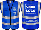 BeautyWill Mesh Safety Vest 1 pcs Customize Logo Class 2 High Visibility Reflective Vest with Pockets Construction Security Work Vest Blue