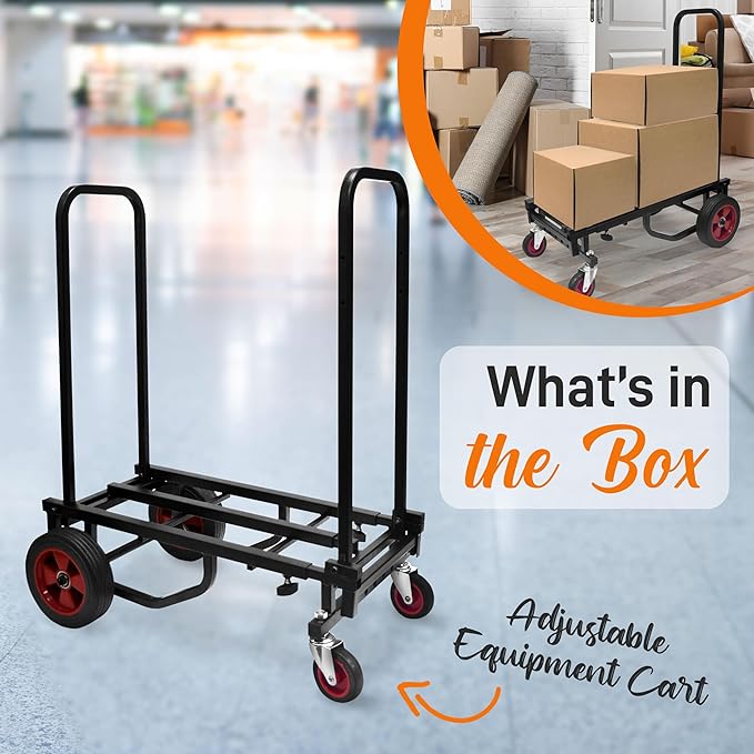 Pyle Adjustable Professional Equipment Multi-Cart - Compact 8-in-1 Folding Multi-Cart, Foldable and Lightweight, Hand Truck/Dolly/Platform Cart, Extends Up to 27.52'' to 44.25'' - Pyle PKEQ48
