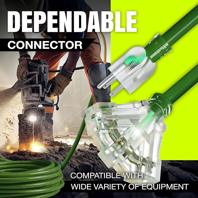 6ft Outdoor/Indoor Extension Cord 3-Outlet 12/3 Gauge Extra Heavy Duty ETL Listed, 3 Prong SJTW, Waterproof, Flexible Cold-Resistant Long Power Cord,15A 125V 1875W, Green by LifeSupplyUSA