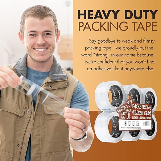 Packstrong Industrial Grade Clear Packing Tape 6 Rolls - Extra Strong - 110 Yards per Roll - 2" Wide x 3.1 mil Thick, Acrylic Adhesive Heavy Duty Tape for Box Office Moving Packaging Shipping