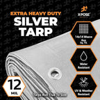 Heavy Duty Silver Poly Tarp 10' X 40' - Bulk Half Pallet (40 Pack) - Multipurpose Protective Cover - Durable, Weather Proof & Tear Resistant - 12 Mil Thick Polyethylene - by Xpose Safety
