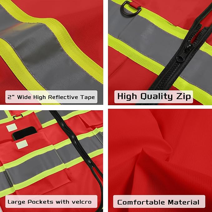 Custom Safety Vest with Logo Pockets High Visibility Reflective Vests Construction Security Workwear