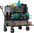 VIVOHOME 500L Large Capacity Double Decker Collapsible Wagon 500lbs Heavy Duty Utility Folding Cart with Big Wheels 53" Extended for Camping, Sports