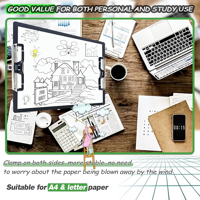 Aluminum Metal Clipboard Sturdy Stainless Hangable with Pen Holder Double Clip Board Size Letter A4 9" x 12.6" for School Office Business Medical Professionals Workshop Factory
