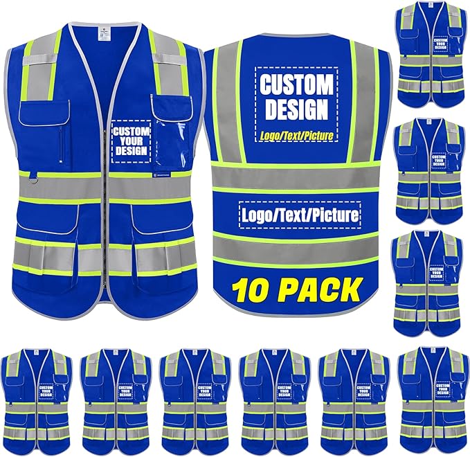 BeautyWill Custom Logo 10/20 Pack Safety Vest Class2 High Visibility Vest with Pockets Breathable Construction Vest Bulk