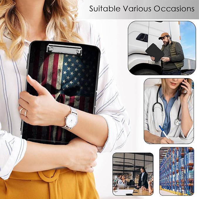 Clipboard with Storage,Office Supplies Nursing Clipboards Folder with Pen Holder Plastic Storage ClipBoard Foldable for Teacher Nurse,Skull Flag