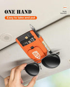 Sunglasses Holder for Car Visor, Magnetic Leather Glasses Eyeglass Clip, With Ticket and Pen Clip (Orange)
