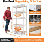 HOMEDANT 5 Tier Storage Shelves Adjustable Laminated Boltless Garage Metal Shelving Unit Heavy Duty Utility Rack Shelf Warehouse Pantry Closet Kitchen (4, (M) 35.9" W, White)