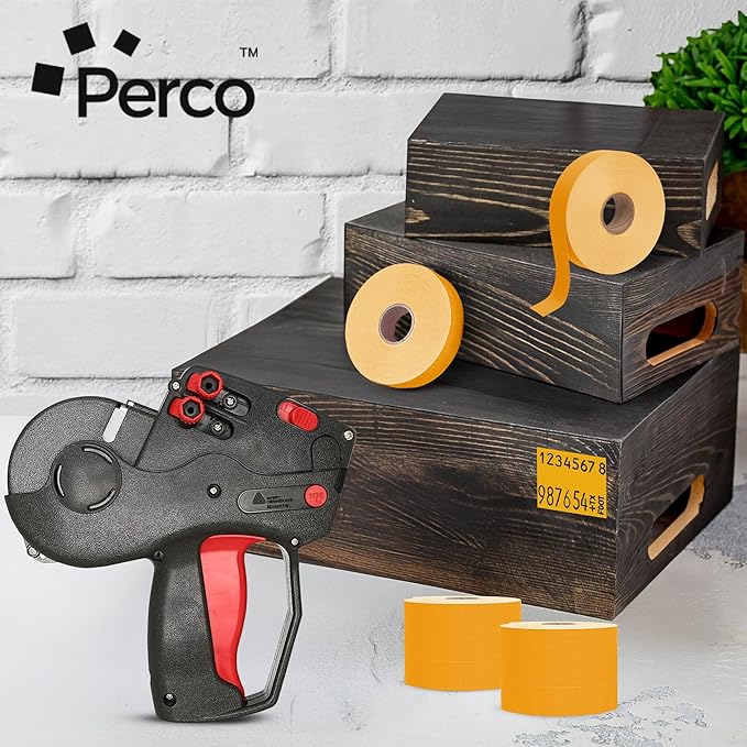 Perco Florescent Orange Pricing Labels for Monarch 1136 Price Gun - 8 Rolls, 14,000 Pricemarking Labels - with Bonus Ink Roll