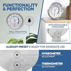 Analog Hygrometer – Thermometer Hygrometer for Indoor – Premium Stainless Steel Humidity Gauge Indicator – Temperature and Humidity Monitor – Battery Free Operation – Ø 12.5 cm