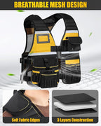 Tool Vest for Men with Adjustable Strap, Reflective Safety Work Vest for Electrician, Carpenter, Construction, Black and Yellow