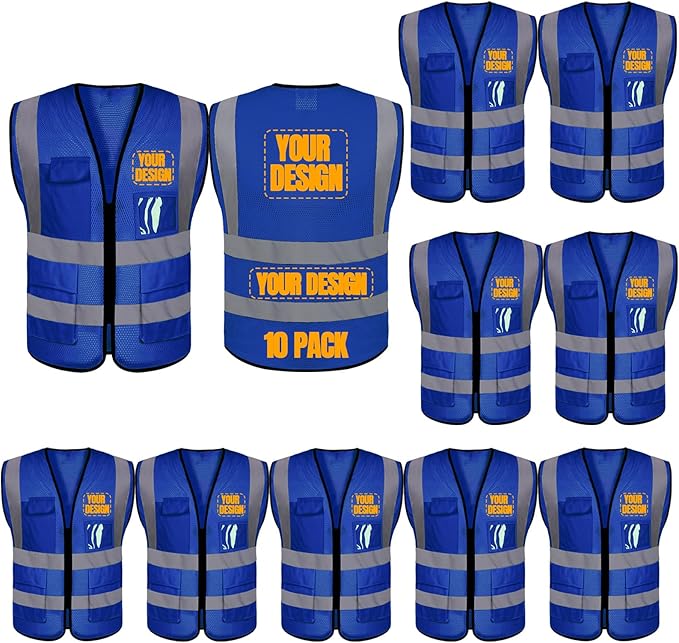 BeautyWill 10/20 Pack Custom Logo Safety Vest,Bulk High Visibility Class 2 Reflective Work Vests