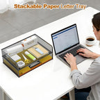 YINGHUA 2-Pack Metal Mesh Stackable Paper Letter Trays Organizer for Classroom,Office Desk File Sorter Holder Organizer Storage Box for Letter/A4 Size Folder Documents-Black
