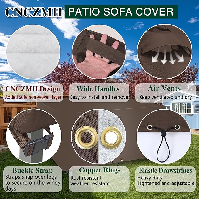 Square Heavy Duty Patio Table Covers Waterproof, 600D Outdoor Dining Table and Chair Set Covers, Outdoor Furniture Cover Waterproof for Sectional Sofa Couch 76''L x 76''W x 32''H, Brown