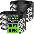 GEARit XLR Male to Female Microphone Cable (15 Feet, 6-Pack) 3-Pin Balanced Shielded Mixer, Recording Studio, Podcast - Black