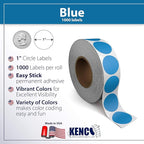 Kenco Color Coding Circle Dot Sticker Labels on a roll (Blue, 1 INCH 1000 Stickers)