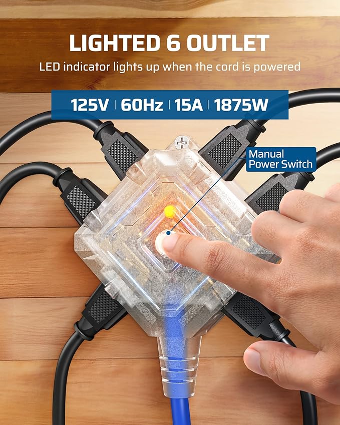 DEWENWILS Retractable Extension Cord Reel with 6 Grounded Outlets, 40FT Retractable Cord Reel, Twist-lock Stopper, 12/3C SJTOW, 15A Circuit Breaker, Heavy Duty Power Cord, ETL Listed