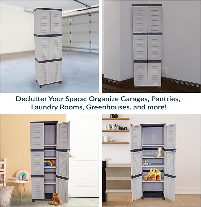 Sunnydaze Lockable Storage Cabinet - Indoor or Garage Storage Cabinet with 4 Adjustable Shelves - 72" H - Garage, Office, Home, Laundry Room - Gray