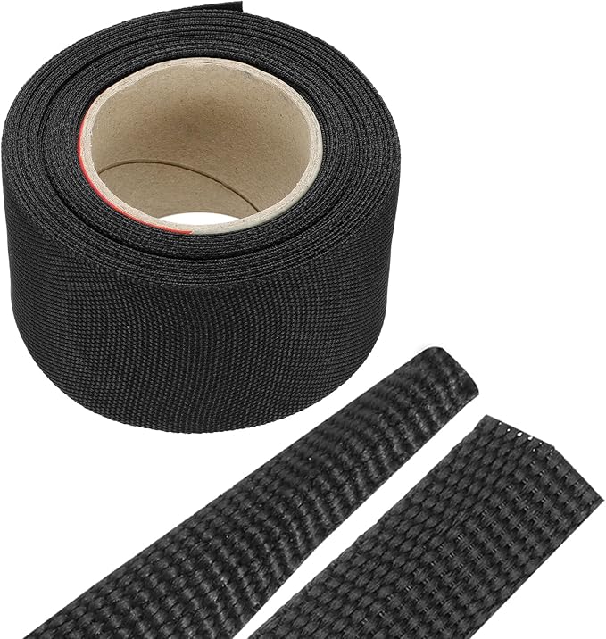 MECCANIXITY Braided Cable Sleeves Heat Shrinkable Fabric Sleeving, 1 9/16" 16ft Black 2:1 Ratio Heat Shrinkable Cord Protector for Harness Cable, Network Cable Protection, Cable Management