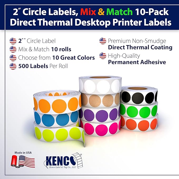 Kenco Color Coding Circle Dot Sticker Labels on a roll (Mix N Match 10 Pack, 1 INCH 1000 Stickers)