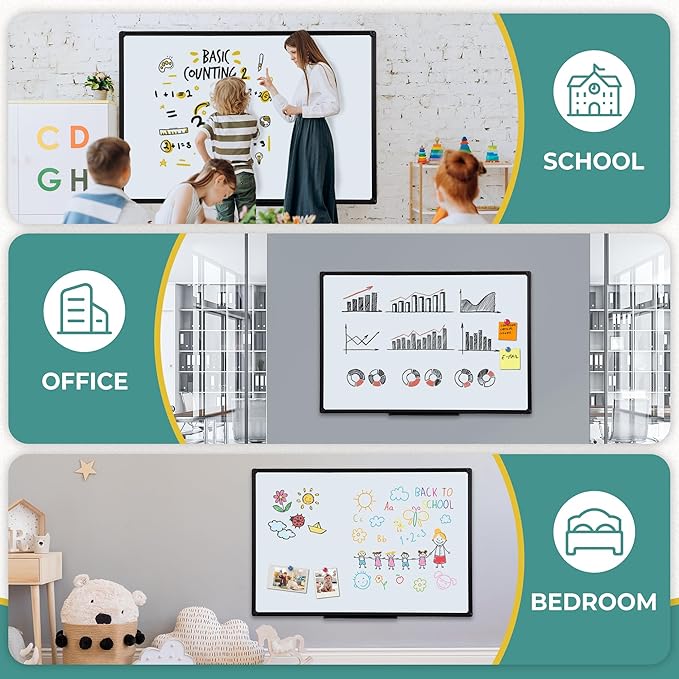 72" x 40" Inch Extra Large Magnetic Whiteboard, Black Aluminum Framed Wall Mount Dry Erase Board for Office, Classroom, Home, Premium for Presentations, Planning & Collaboration