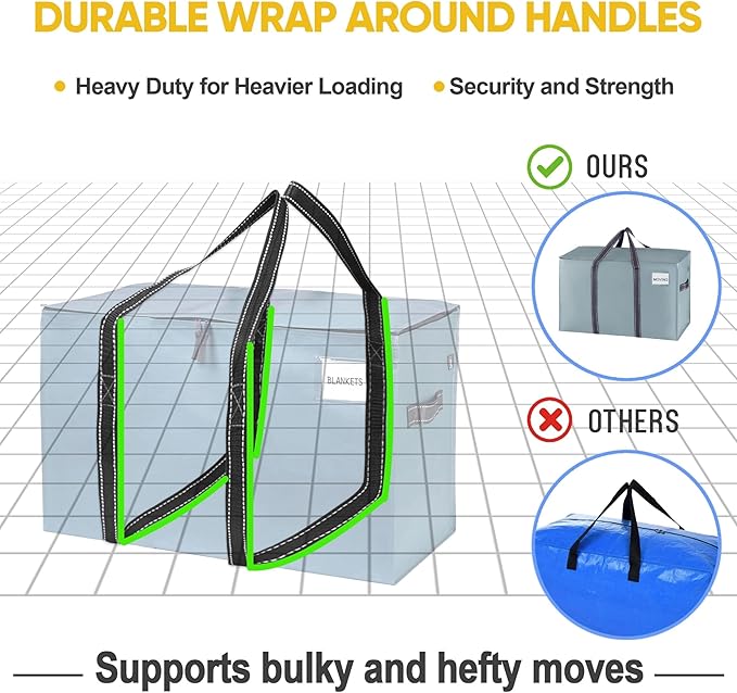 VENO 2 Pack Moving Bags and Large Christmas Storage Bins with lids. Alternative to Moving Boxes, Packing Supplies for College. Extra Large Heavy Duty Totes for Packaging (Light Blue Matte, 2 Pack)