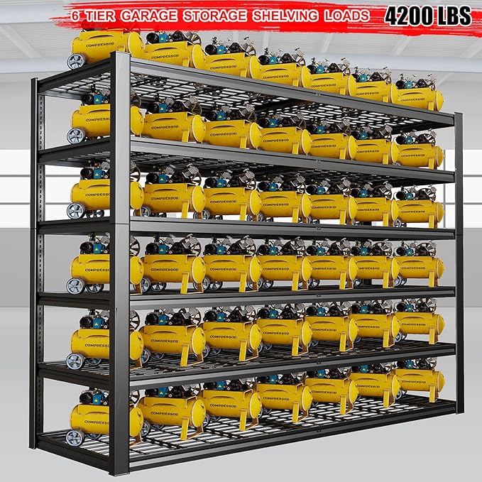 65" W Garage Shelving Heavy Duty, 6 Tier Garage Shelves, Adjustable Storage Shelving Unit, Commercial Metal Shelf for Warehouse, Pantry, School, Shop, 4 Pack