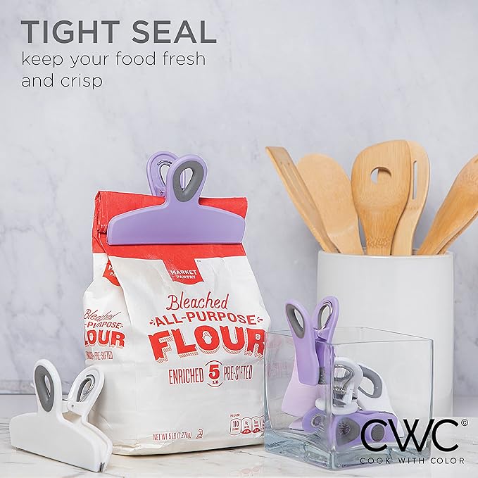 COOK WITH COLOR Bag Clips - Heavy Duty Chip Clip and Refrigerator Magnet Clips for Food Storage with Air Tight Seal Grip, Lavender, Pack of 8