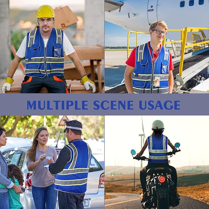 Reflective Safety Vest for Men Women, High Visibility Safety Vest with 8 Pockets Zipper Front, Meets ANSI Standards