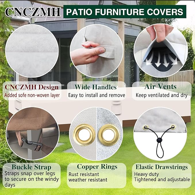 Heavy Duty Patio Furniture Covers Waterproof, 600D Outdoor Furniture Cover Waterproof for Sectional Sofa Couch, Outdoor Dining Table and Chair Set Covers 138''L x 102''W x 32''H, Beige Brown